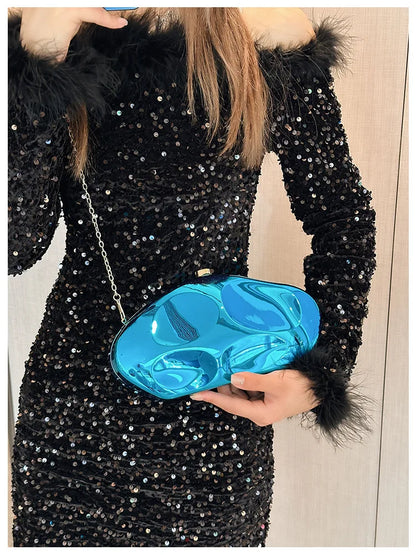 Bolso de mano tipo sobre de acrílico de moda para mujer, bolso bandolera de diseño con forma de cáscara de huevo, bolso de fiesta de noche irregular dorado y plateado