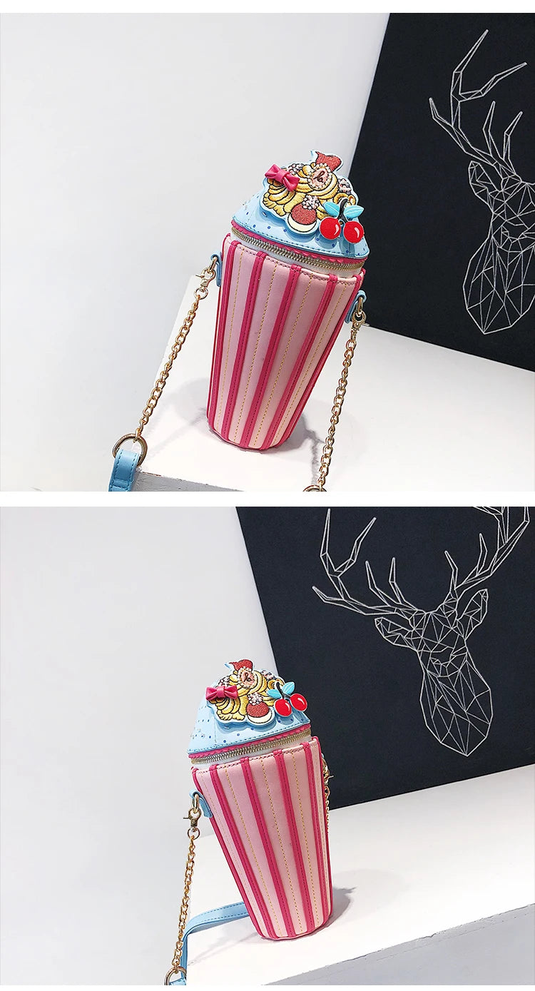 Cute Ice Cream Shape Shoulder Bag Embroidered Funny Crossbody Bag Mini Chain Messenger Bag Girls' Phone Bag