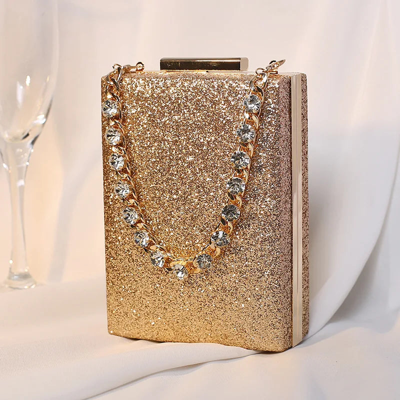 Bolso de cena con cadena de diamantes de imitación, pequeño bolso cuadrado para mujer, bolso pequeño para banquete de celebridades, bolso de noche para mujer, bolso de boda