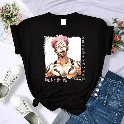 T-shirt pour femme, haut court, respirant, décontracté, style hip-hop, à manches courtes, animé Jujutsu Kaisen Ryomen Sukuna