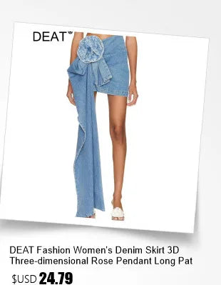 DEAT Fashion Women's Skirt New High Waist Asymmetric Sashes Tie Dye Streetwear Above Knee Denim Skirts Tide Summer 2024 17A1759