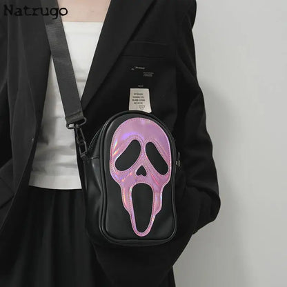 Bolso bandolera para hombre y mujer, estilo coreano, divertido bolso de hombro con calavera fantasma láser, bolso pequeño suave para teléfono móvil