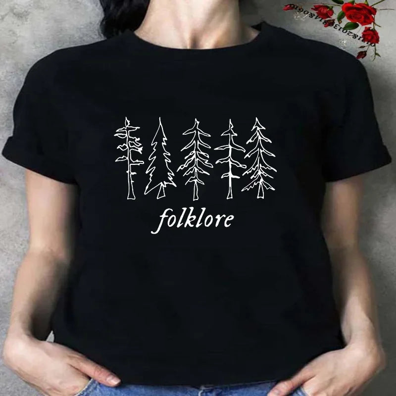 Folklore Shirt Taylor Music Swift Albums Tshirt Folklore Inspired Graphic Women's T-Shirts Cute Aesthetic Tops Tee Gift for Fans