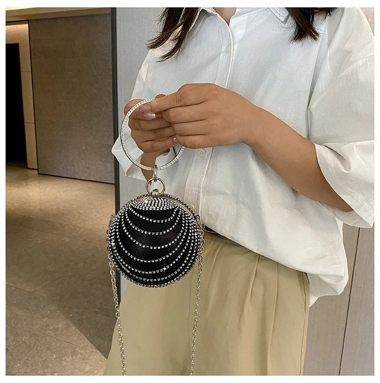 Bolso de noche de moda con incrustaciones de diamantes, bolso pequeño redondo para mujer, bolso de boda con forma de bola