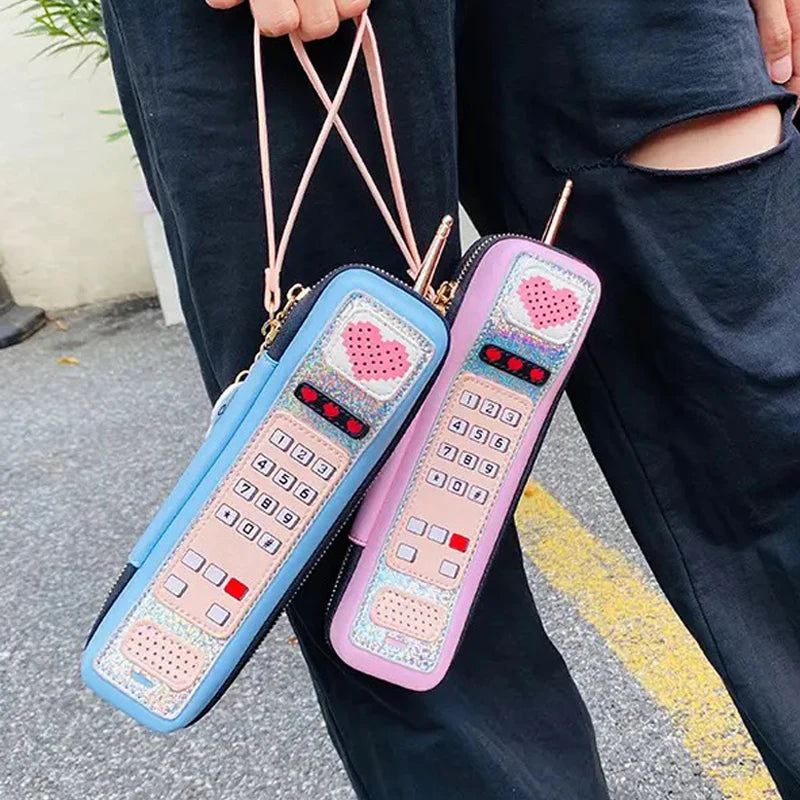 Bolsos de mano con diseño creativo de teléfono para mujer, bolso de mano con personalidad, divertido, para niñas, lindos monederos pequeños para teléfono, bolsa con estampado de dibujos animados