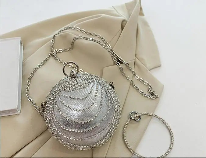 Bolso de noche de moda con incrustaciones de diamantes, bolso pequeño redondo para mujer, bolso de boda con forma de bola