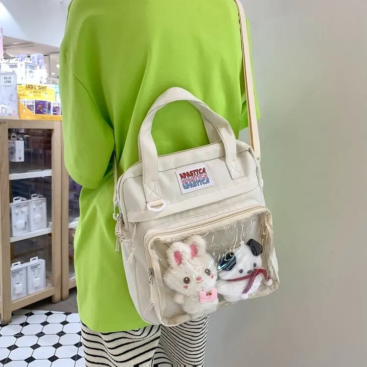 Japanese Style Kawaii Crossbody Bags For Women Transparent Bag For Doll Itabag Girls Letter Print School Bags Nylon Handbags Sac