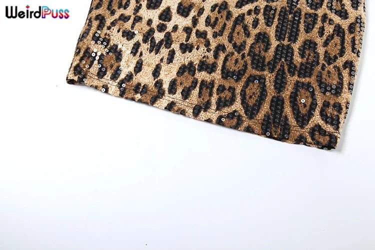 Vestido sexy con estampado de leopardo y gatito extraño para mujer, con lentejuelas, estilo hipster, a la moda, ajustado, elástico, para fiesta de medianoche, para discoteca, ajustado