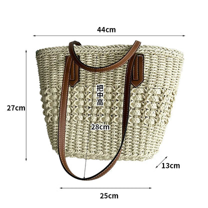 Bolso de playa de vacaciones de verano junto al mar, bolso de mano de cuerda de papel ahuecado de gran capacidad, bolso de paja simple para mujer, bolso de moda