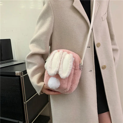 Plush Rabbit Single Shoulder Bag Doll Crossbody Bag For Girls 2024 New Cute Small Coin Wallet Phone Bag Toys For Children