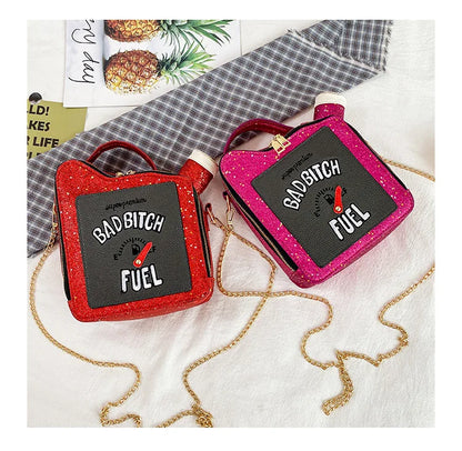 Fashion Personality Laser Sequin Embroidery Letter Oil Pot Bag Creativity Funny Chain Shoulder Bag Women Cute Messenger Bag