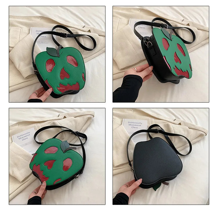 Bolso bandolera con forma de manzana envenenada para Halloween, divertido bolso de hombro, novedoso bolso de mano de piel sintética