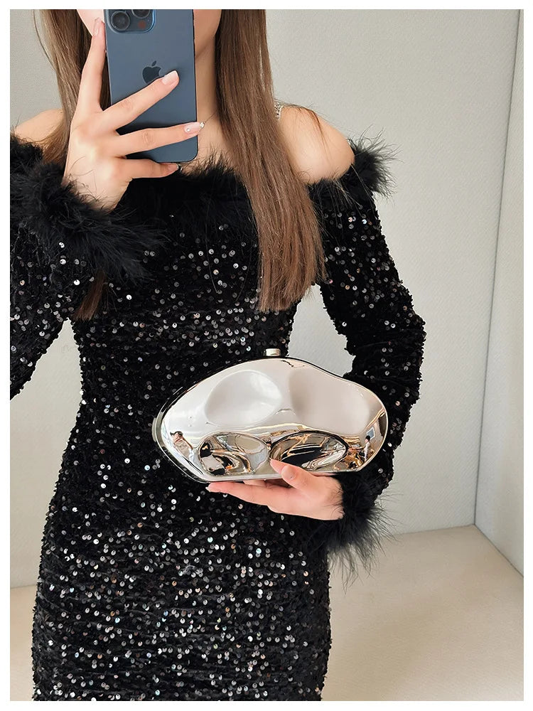 Bolso de mano tipo sobre de acrílico de moda para mujer, bolso bandolera de diseño con forma de cáscara de huevo, bolso de fiesta de noche irregular dorado y plateado