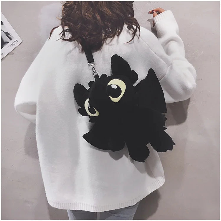 Bolso de peluche negro, bolso de hombro, bolso de mensajero con diseño de muñeca de dibujos animados, bolso cruzado de animé kawaii, bolso de mano informal de moda para niñas