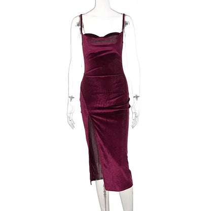 Vestido midi ajustado de terciopelo elegante para mujer, otoño e invierno 2024, para fiesta, club, noche, ropa de calle, artículos al por mayor para negocios