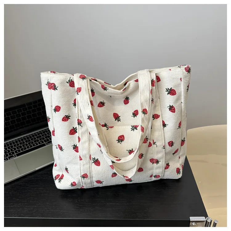 Sac fourre-tout décontracté à motif de fraises, grande capacité, sacs à bandoulière pour femmes, sacs à main chics et simples, grand sac de courses en nylon, sacs à main pour étudiants