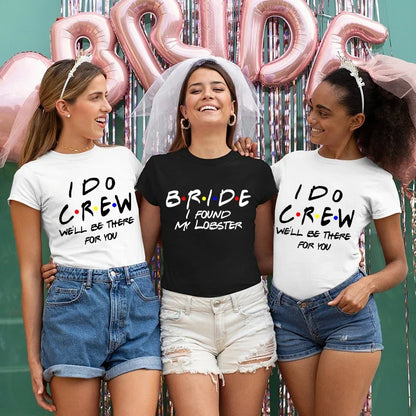 Camiseta de dama de honor, escuadrón de novia, camiseta de equipo de despedida de soltera, camiseta de equipo de boda, camisetas de tripulación de "I Do", camiseta de fiesta inspirada en amigos con temática feliz en verano