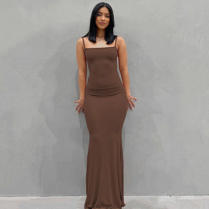 Robe longue en satin sans manches dos nu pour femme, tenue moulante élégante et sexy, tenue d'été pour fête d'anniversaire, club, 2023