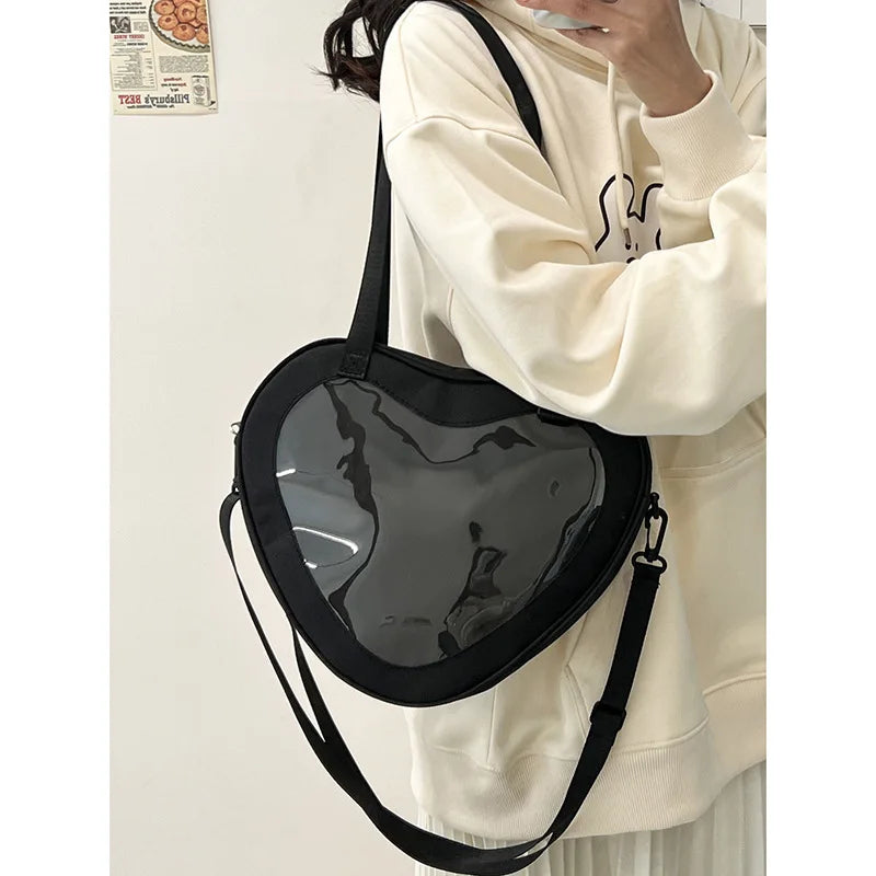 Bolso bandolera transparente con diseño de corazón de amor para mujer, novedad de 2024, carteras y bolsos para niñas, bolso Ita para niñas, bolso de uniforme JK