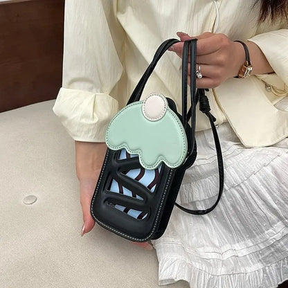 Women Small Shoulder Bag Cute Ice Cream Small Bag, Fashion Hollow Out Cake Bag, Contrast Color  Women's CrossbodyBag