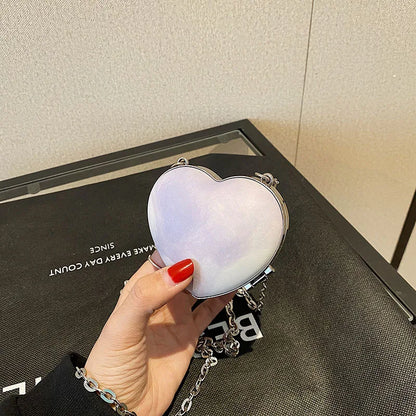 Bolso de mano con forma de corazón de melocotón, para auriculares, llaves, monedero, minibolso de noche con forma de corazón, bolso de hombro para cena de boda, accesorios de billetera