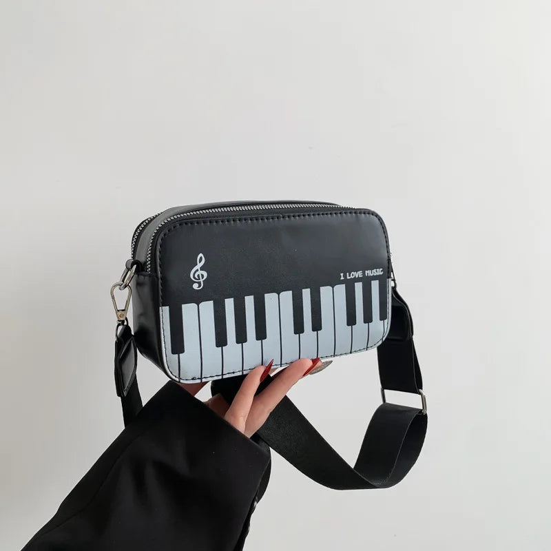 Sac à bandoulière imprimé piano pour femmes, sacs à main et sacs à main fantaisie pour filles, forme amusante, larges bretelles, sac de créateur à bandoulière