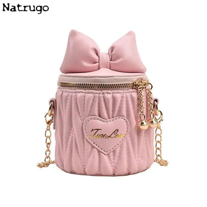 Fashion Pleated Women's Shoulder Bag Mini Cylinder Crossbody Bag Cute Pink Color Dinner Bag