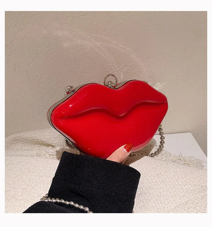 Sexy Red Lips Design Women Party Clutch Evening Bag Transparent Female Chain Bag Crossbody Bag Purses and Handbags Pouch Fashion