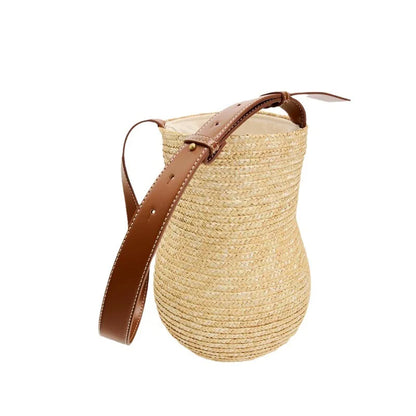 Bolso de paja con diseño de calabaza de moda, bolsos de hombro para mujer, bolsos de playa de verano, bolsos tipo cubo estilo Bali informales 2024