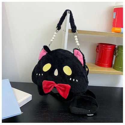 2024 Nuevo bolso de hombro de gato de peluche Lindo bolso de mano pequeño Bolso de mano de diseño de dibujos animados para mujer Elegante bolso cruzado Monedero