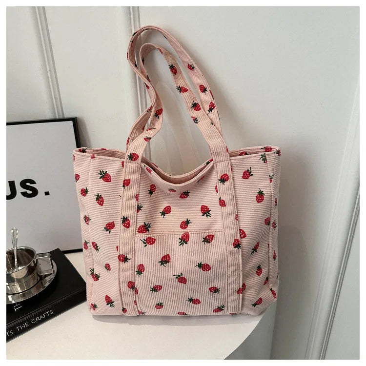 Sac fourre-tout décontracté à motif de fraises, grande capacité, sacs à bandoulière pour femmes, sacs à main chics et simples, grand sac de courses en nylon, sacs à main pour étudiants