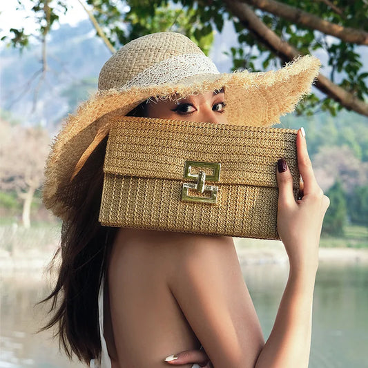 Bolso de mano de paja de moda para mujer, bolso tejido de papel con caja de seguridad, bolso de playa informal de verano, bolsos de viaje de Bali, carteras para mujer 2023