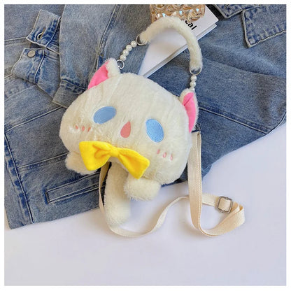 2024 Nuevo bolso de hombro de gato de peluche Lindo bolso de mano pequeño Bolso de mano de diseño de dibujos animados para mujer Elegante bolso cruzado Monedero