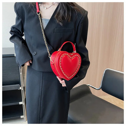 Bolsos y carteras para mujer, bolso de hombro con forma de corazón rojo a la moda, bolso cruzado con cadena para mujer, bolso de mano y cartera para mujer