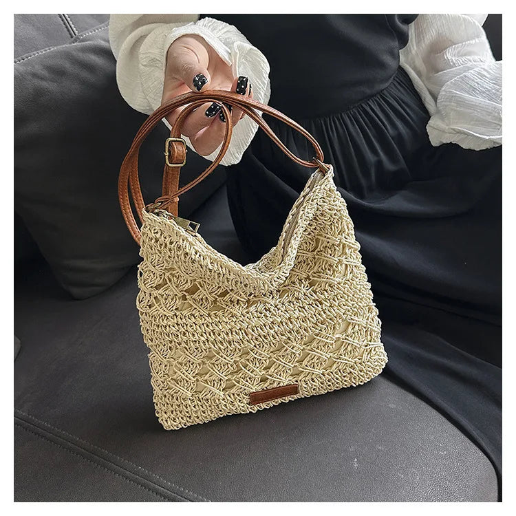 Sacs à bandoulière en paille décontractés pour femmes, sac à bandoulière tissé à la main, sac de plage d'été, petit fourre-tout simple, sacs à main Bali 2024