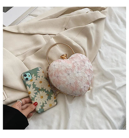 High-quality texture summer ladies lace handbag 2022 new fashion chain wild flowers love one-shoulder messenger bag