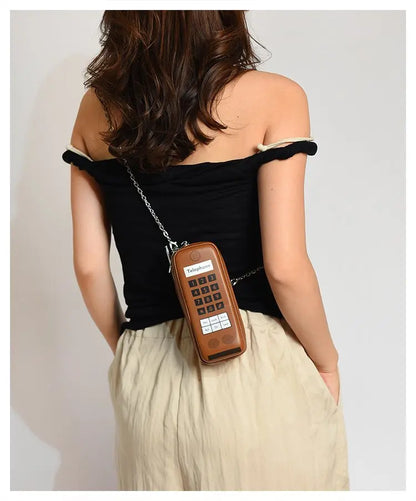 Lindo bolso de hombro para niñas, divertido bolso estilo teléfono móvil, moderno bolso bandolera de un solo hombro con cadena digital y estampado para mujer