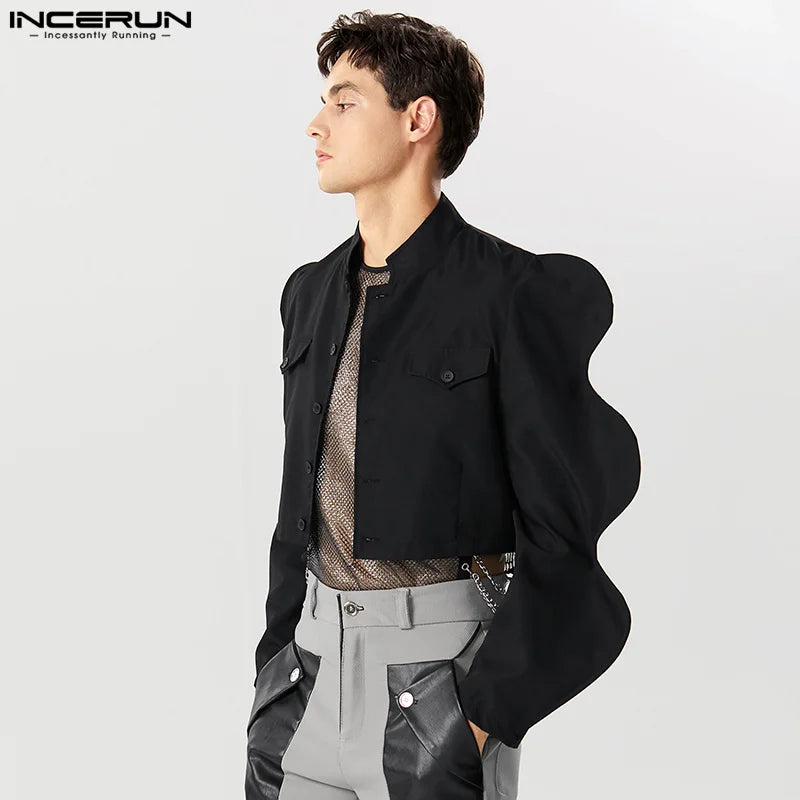 Soirée Spectacles Style Hauts INCERUN Beau Hommes Mode Solide Pétale Conception Vestes De Costume Personnalité Masculine Blazers À Manches Courtes S-5XL