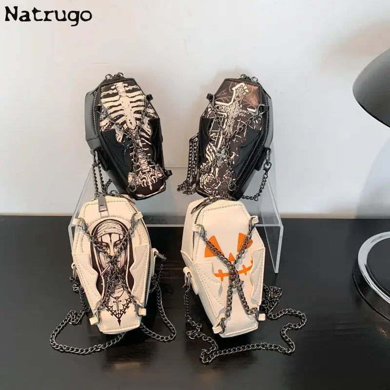 Halloween Cross Skull Printing Shoulder Bag Women Small Chain Crossbody Bag New Harajuku Small Square Bag