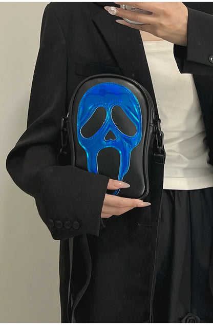 Bolso bandolera para hombre y mujer, estilo coreano, divertido bolso de hombro con calavera fantasma láser, bolso pequeño suave para teléfono móvil