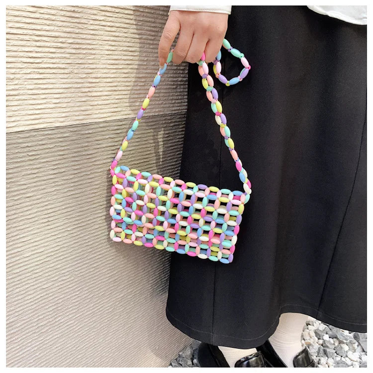 Summer Small Bag New 2023 Candy Color Envelope Bag Hand Made Hollow Woven Shoulder Bag