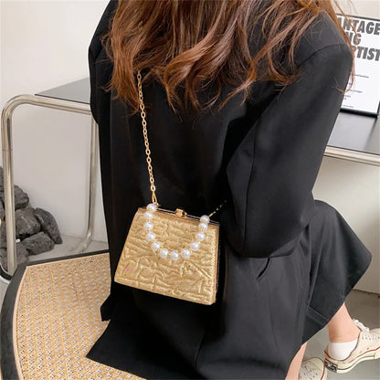 Women Handbag Evening Bags For Party New Women Pearl Chain Shoulder Bag Ladies Fashion Gold Clutch Box Bag Women Messenger