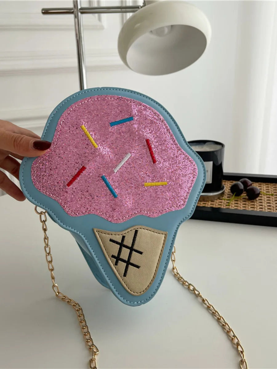 Ice CreamShape Shoulder Bag Style Cartoon Sequins Crossbody Bag Women Cute Chain Small Handbag