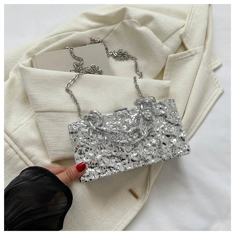 Bolso de mano acrílico con forma de caja de hielo y grietas para mujer, bolso bandolera portátil con cadena gruesa, bolso de cena para mujer, bolso de noche pequeño