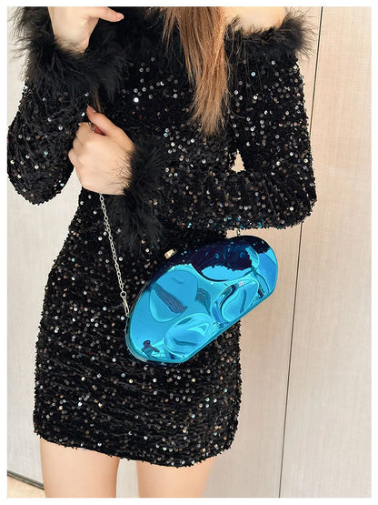 Bolso de mano tipo sobre de acrílico de moda para mujer, bolso bandolera de diseño con forma de cáscara de huevo, bolso de fiesta de noche irregular dorado y plateado