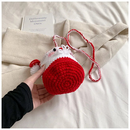 Bolso de punto de Papá Noel para mujer, bonito bolso cruzado de dibujos animados, mini bolso de mano de ganchillo, novedoso bolso navideño