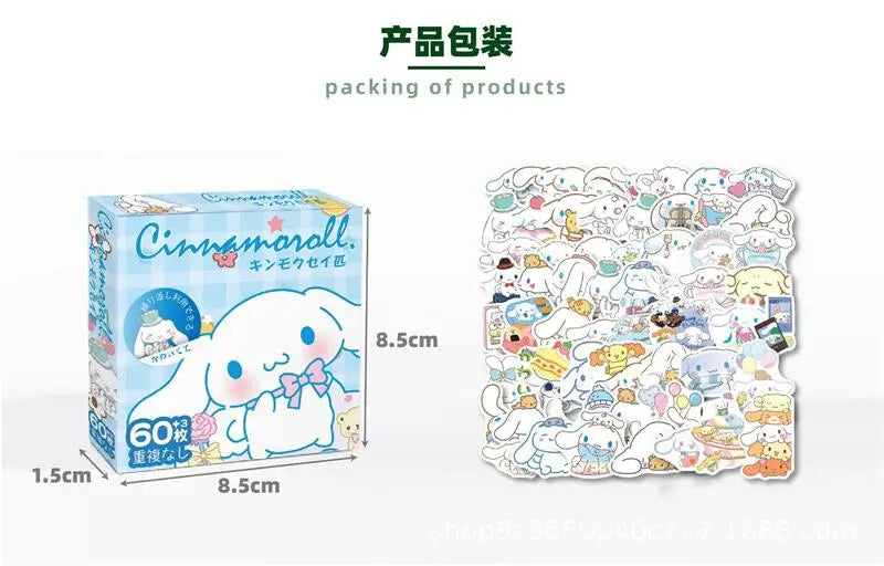 63Pcs Sanrio Hello Kitty Kuromi Cinnamoroll Pochacco Stickers for Kids Girls DIY Laptop Phone Diary Cute Cartoon Sanrio Sticker