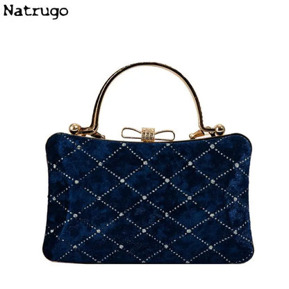 Bolso de mano de terciopelo para mujer, de lujo, para cenas formales, para dama de honor, para bodas, fiestas, con diamantes, bolso de hombro con cadena para mujer