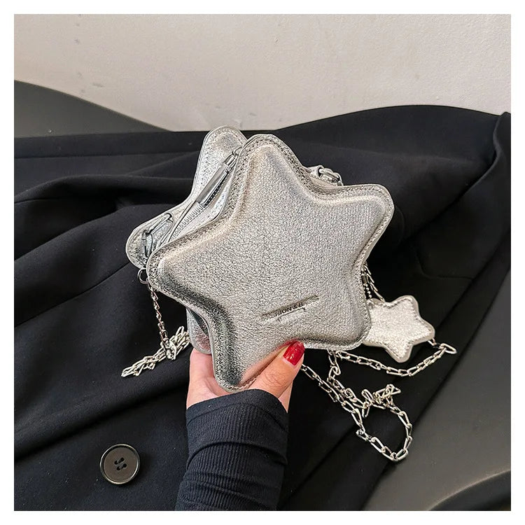 Bolso de hombro pequeño para mujer, bolso cruzado con forma de estrella de cinco puntas, bolso con cadena de dibujos animados para niñas