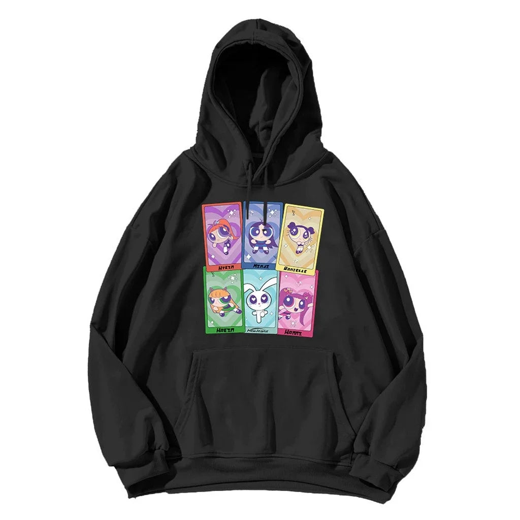 Fashion Women's Hoodies Kpop Anime Kawaii Cartoon Pattern Autumn Cotton Men Pullover Couple Casual Hoodies